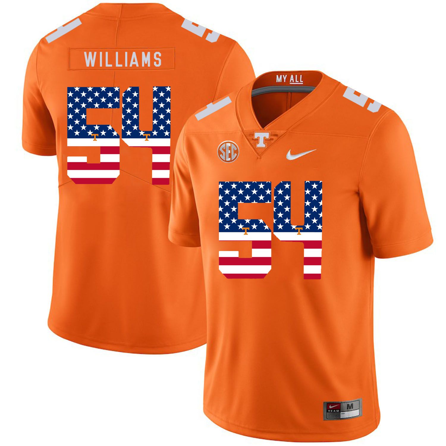 Men Tennessee Volunteers 54 Willians Orange Flag Customized NCAA Jerseys